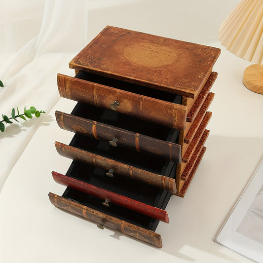 Vintage Book Storage Box Five Drawer Organizer Decorative Storage