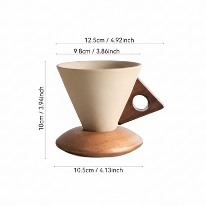 Vintage Ceramic Coffee Cup Set Wooden Handle Espresso Cups