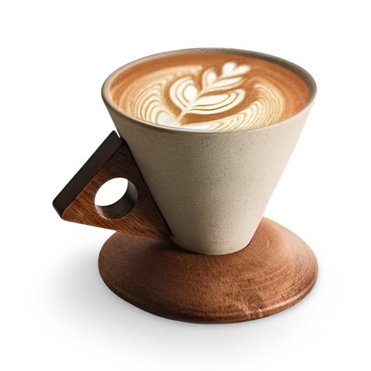 Vintage Ceramic Coffee Cup Set Wooden Handle Espresso Cups