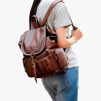 Vintage Leather School Backpack Womens Large Capacity Travel Bag