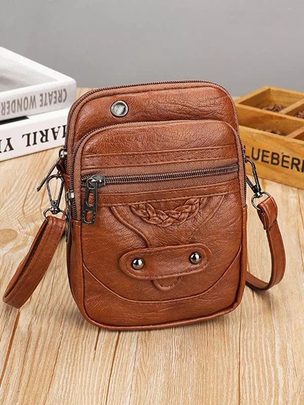 Vintage Leather Shoulder Bag Womens Compact Crossbody Handbag