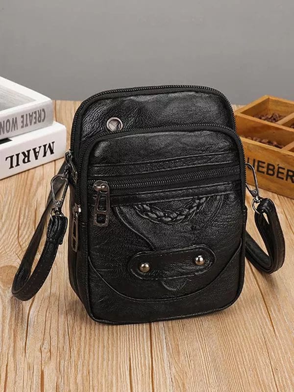 Vintage Leather Shoulder Bag Womens Compact Crossbody Handbag