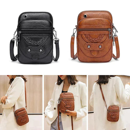 Vintage Leather Shoulder Bag Womens Compact Crossbody Handbag