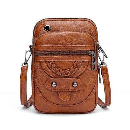 Vintage Leather Shoulder Bag Womens Compact Crossbody Handbag