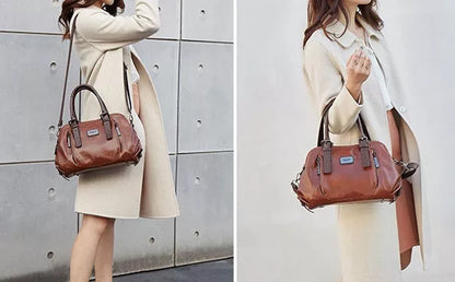 Vintage Leather Shoulder Handbag Large Capacity Tote