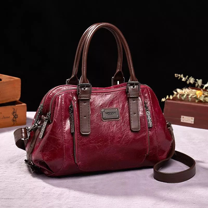 Vintage Leather Shoulder Handbag Large Capacity Tote