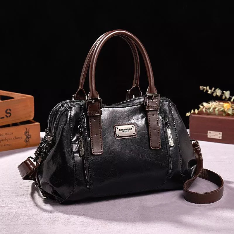 Vintage Leather Shoulder Handbag Large Capacity Tote