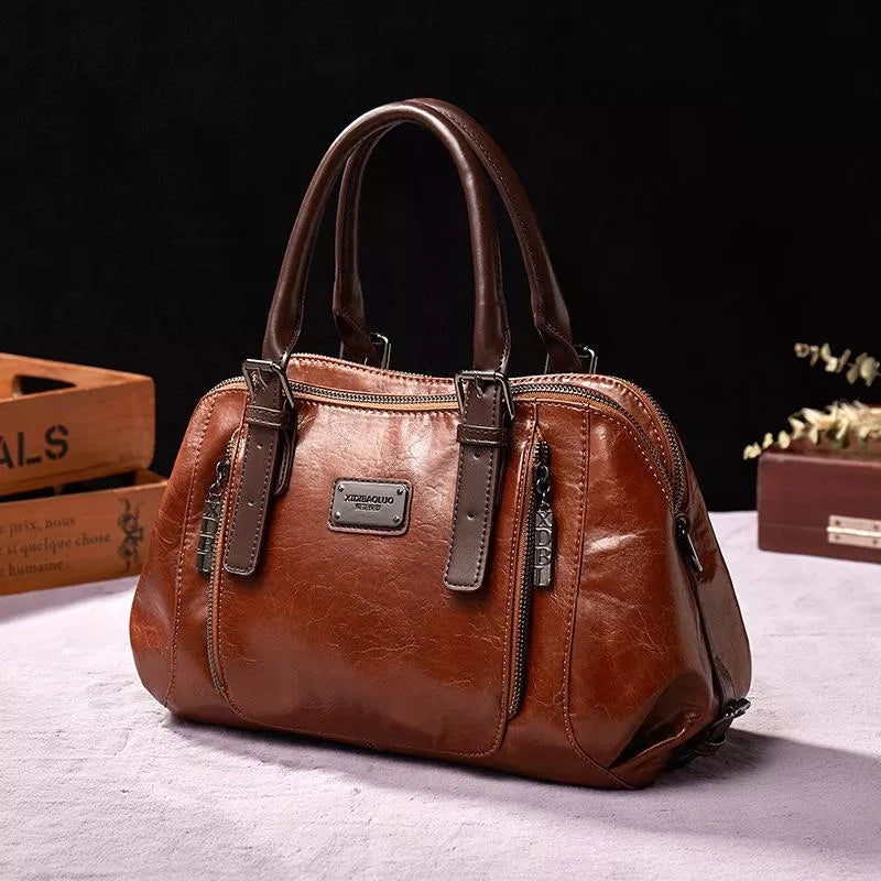 Vintage Leather Shoulder Handbag Large Capacity Tote