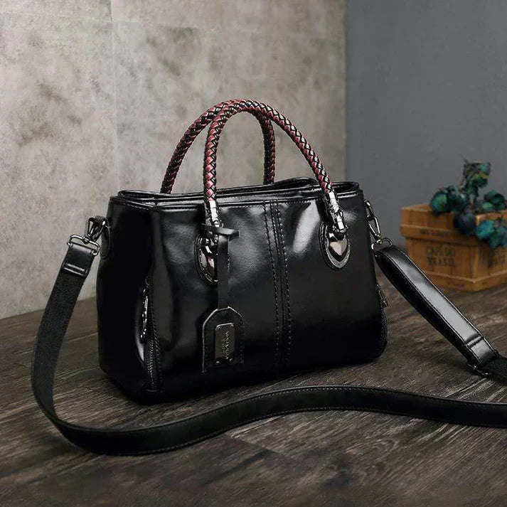 Vintage Leather Tote Bag Braided Handle Shoulder Purse
