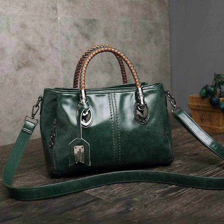 Vintage Leather Tote Bag Braided Handle Shoulder Purse
