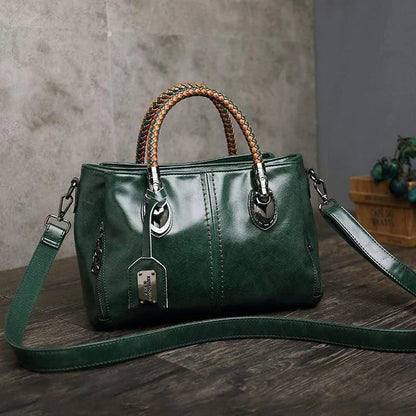 Vintage Leather Tote Bag Braided Handle Shoulder Purse
