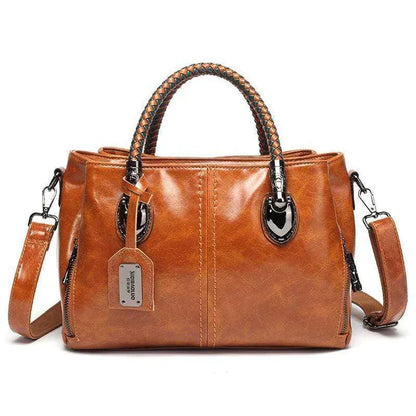 Vintage Leather Tote Bag Braided Handle Shoulder Purse