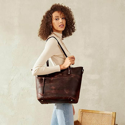 Vintage Leather Tote Bag Large Capacity Crossbody Shoulder Handbag