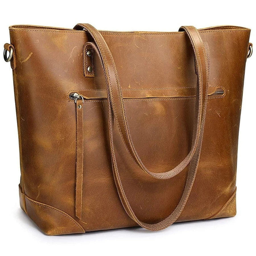 Vintage Leather Tote Bag Large Capacity Crossbody Shoulder Handbag