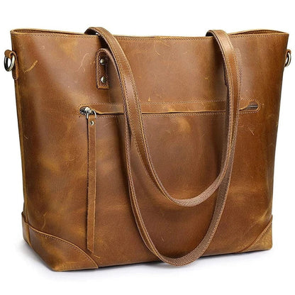 Vintage Leather Tote Bag Large Capacity Crossbody Shoulder Handbag