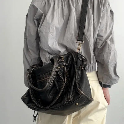 Vintage Leather Tote Bag Large Womens Shoulder Handbag