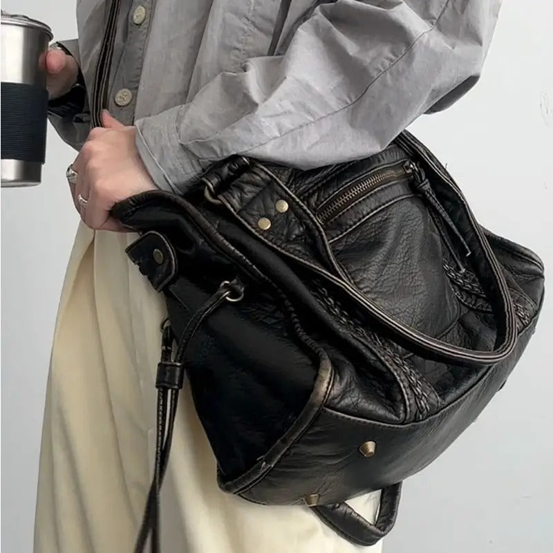 Vintage Leather Tote Bag Large Womens Shoulder Handbag