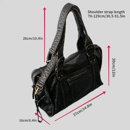 Vintage Leather Tote Bag Large Womens Shoulder Handbag