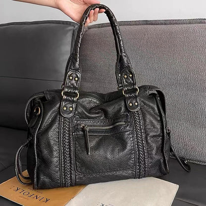 Vintage Leather Tote Bag Large Womens Shoulder Handbag