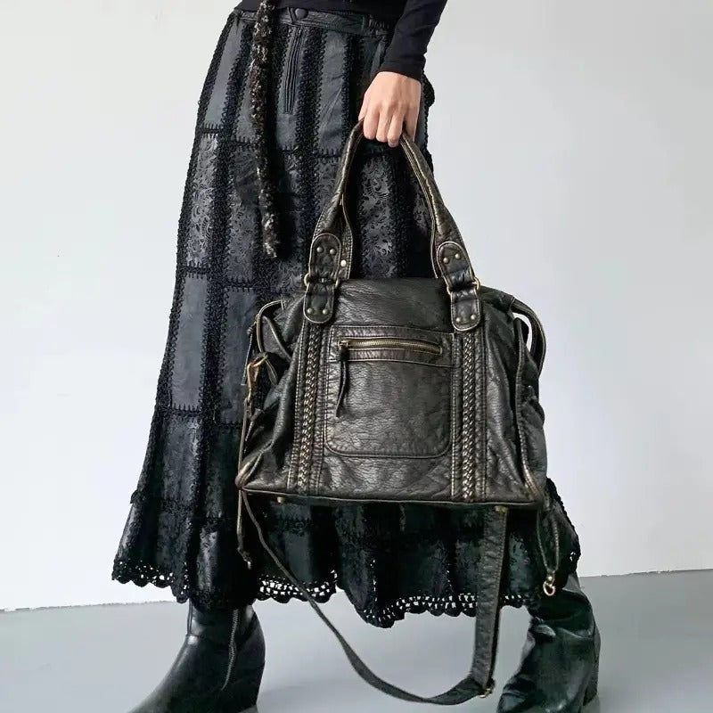 Vintage Leather Tote Bag Large Womens Shoulder Handbag