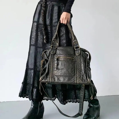 Vintage Leather Tote Bag Large Womens Shoulder Handbag