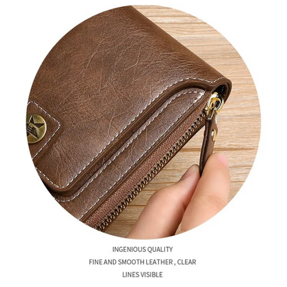 Vintage Leather Wallet with Card Holder Coin Pocket and Zip Closure