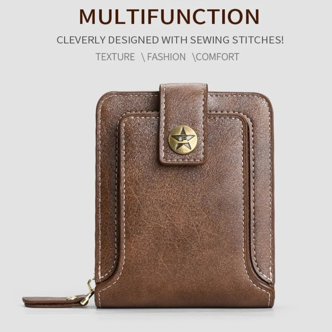 Vintage Leather Wallet with Card Holder Coin Pocket and Zip Closure