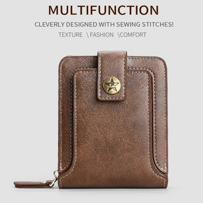 Vintage Leather Wallet with Card Holder Coin Pocket and Zip Closure