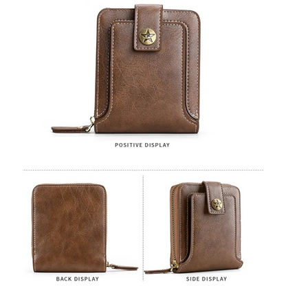 Vintage Leather Wallet with Card Holder Coin Pocket and Zip Closure
