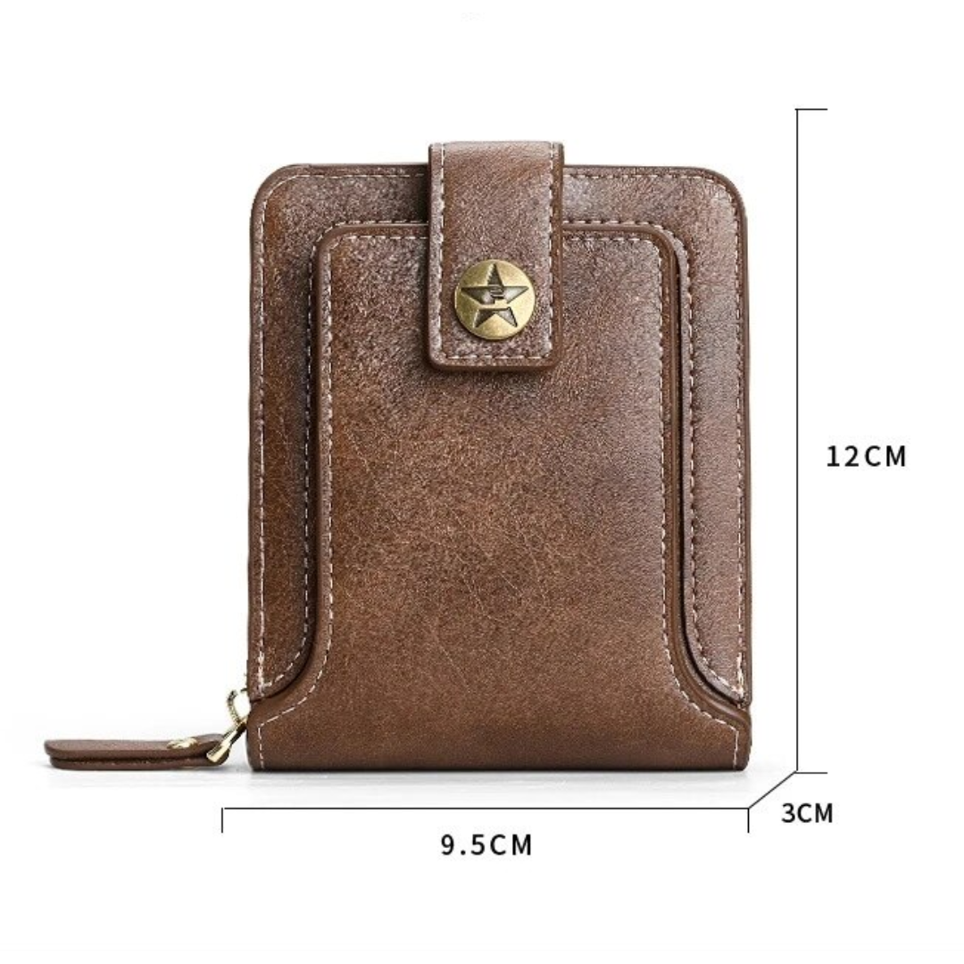 Vintage Leather Wallet with Card Holder Coin Pocket and Zip Closure