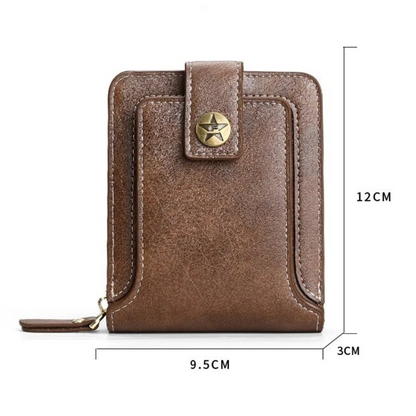 Vintage Leather Wallet with Card Holder Coin Pocket and Zip Closure