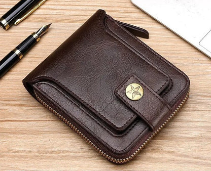 Vintage Leather Wallet with Card Holder Coin Pocket and Zip Closure