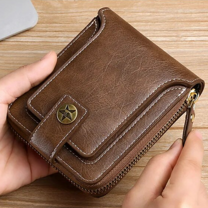 Vintage Leather Wallet with Card Holder Coin Pocket and Zip Closure