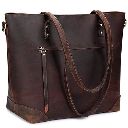 Vintage PU Leather Tote Bag Large Capacity Shoulder Handbag