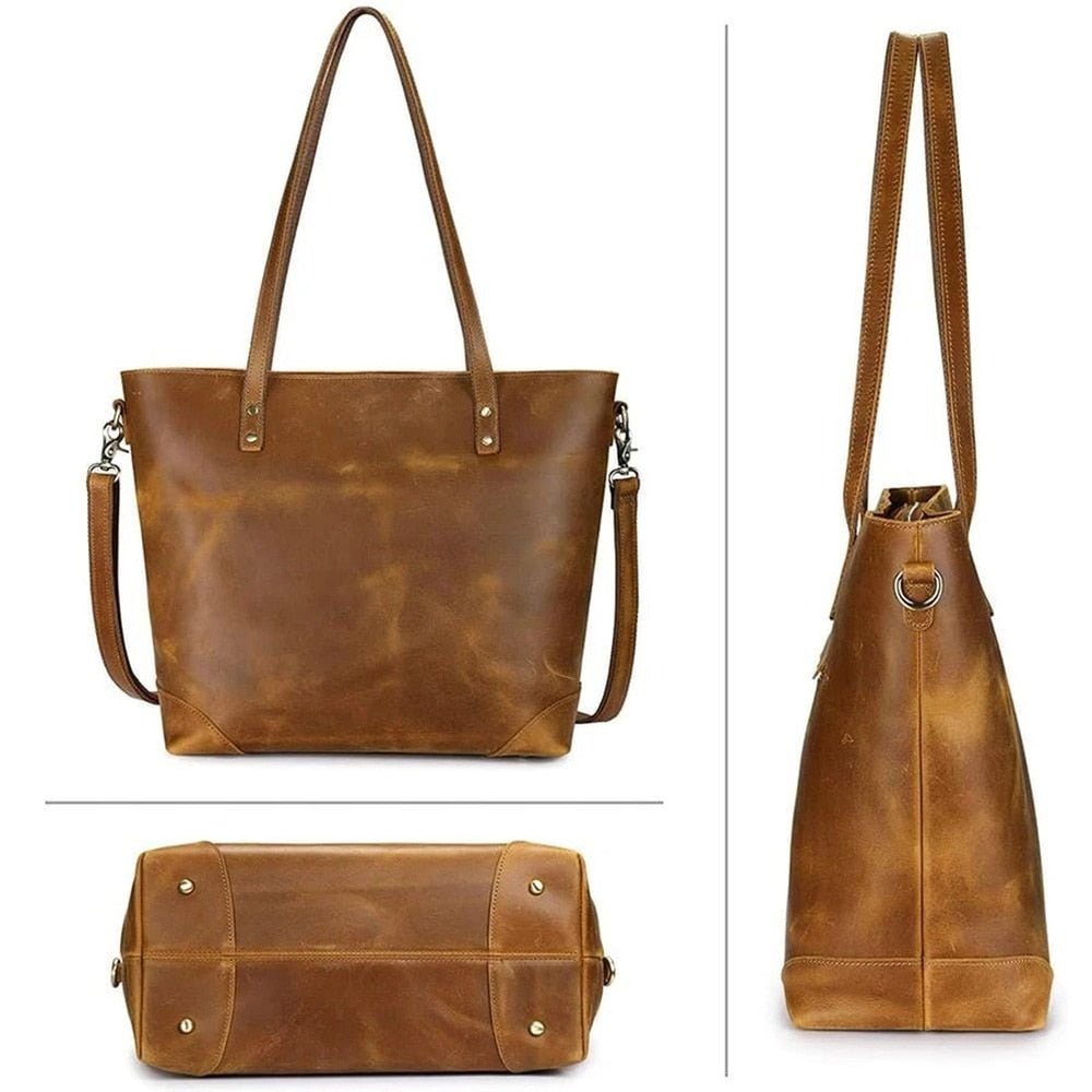 Vintage PU Leather Tote Bag Large Capacity Shoulder Handbag