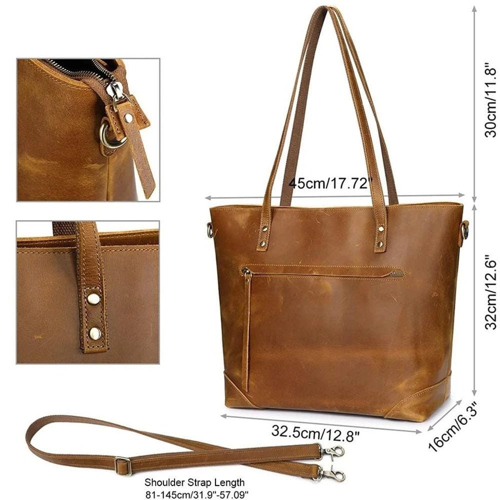 Vintage PU Leather Tote Bag Large Capacity Shoulder Handbag