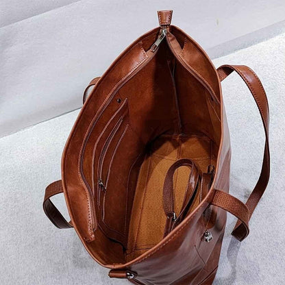 Vintage PU Leather Tote Bag Large Capacity Shoulder Handbag