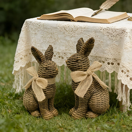 Vintage Rabbit Figurine Set Rustic Garden Decoration
