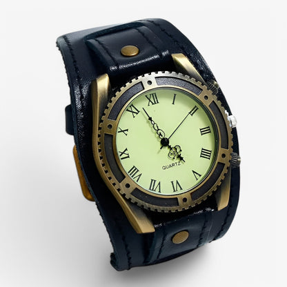Vintage Roman Numeral Leather Strap Mens Quartz Watch