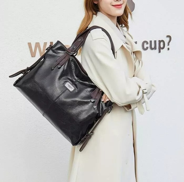 Vintage Soft Leather Tote Bag Womens Shoulder Handbag