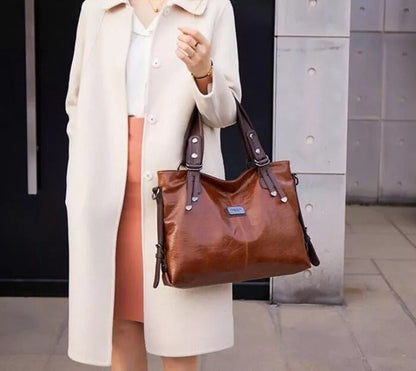 Vintage Soft Leather Tote Bag Womens Shoulder Handbag