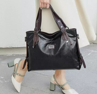 Vintage Soft Leather Tote Bag Womens Shoulder Handbag