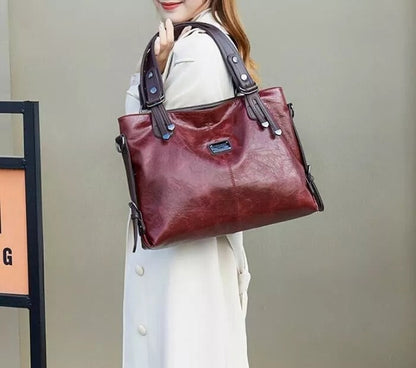 Vintage Soft Leather Tote Bag Womens Shoulder Handbag