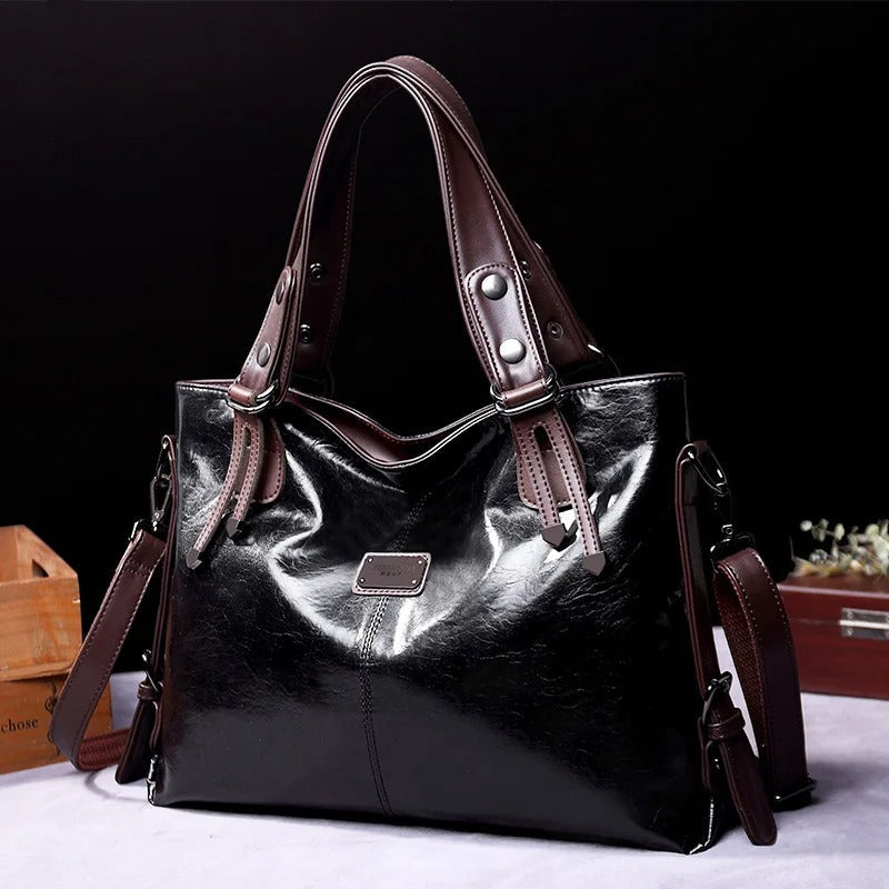 Vintage Soft Leather Tote Bag Womens Shoulder Handbag