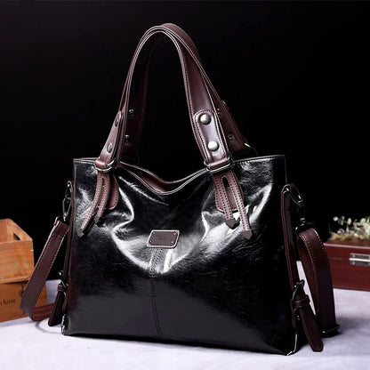 Vintage Soft Leather Tote Bag Womens Shoulder Handbag