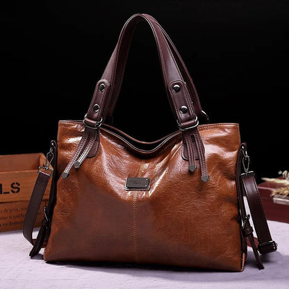 Vintage Soft Leather Tote Bag Womens Shoulder Handbag