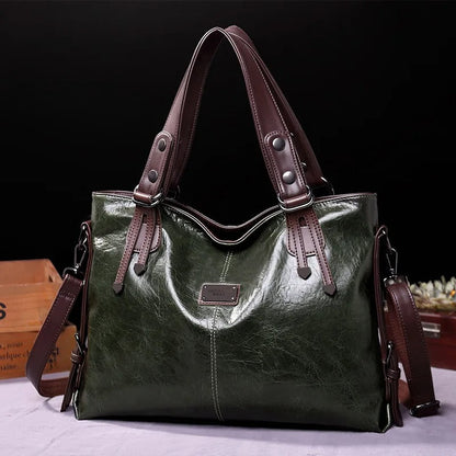 Vintage Soft Leather Tote Bag Womens Shoulder Handbag
