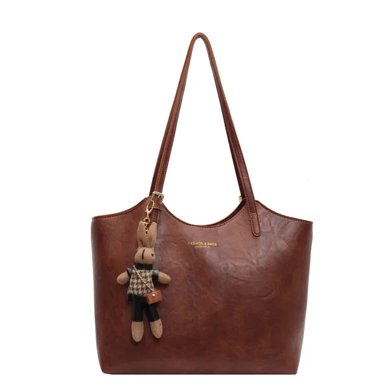 Vintage Tote Shoulder Bag Large Vegan Leather Handbag