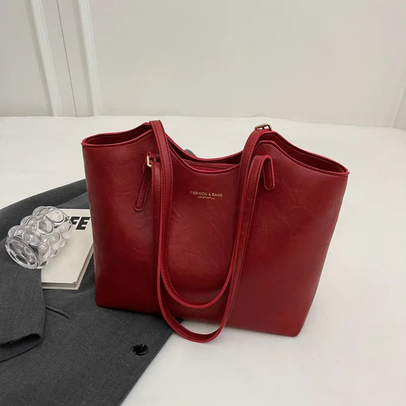 Vintage Tote Shoulder Bag Large Vegan Leather Handbag