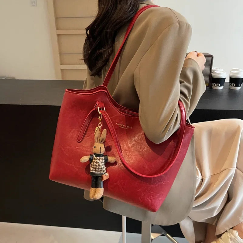 Vintage Tote Shoulder Bag Large Vegan Leather Handbag